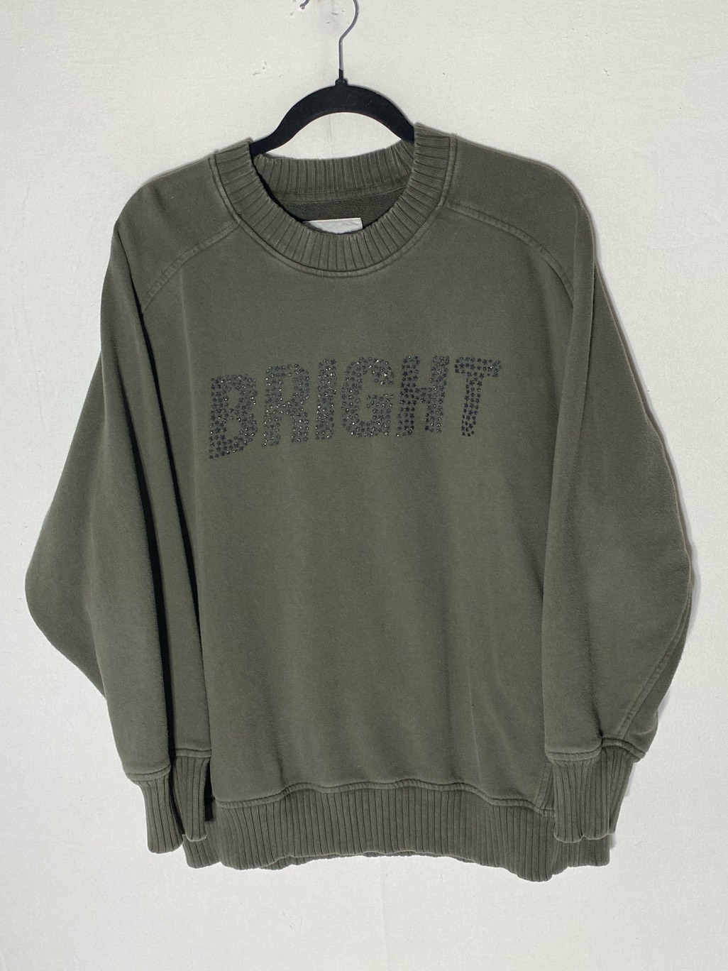 Aerie Olive Green 'Bright' Embellished Oversized Crewneck Sweatshirt S